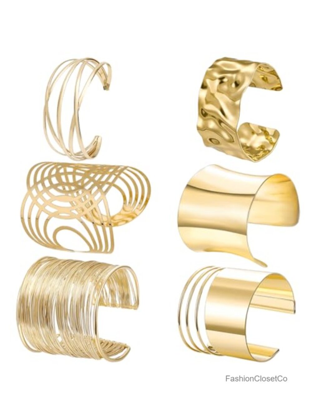 6 Pieces Gold Chunky Cuff Bracelets Set Open Wire Bangle Punk Statement Bracelet
